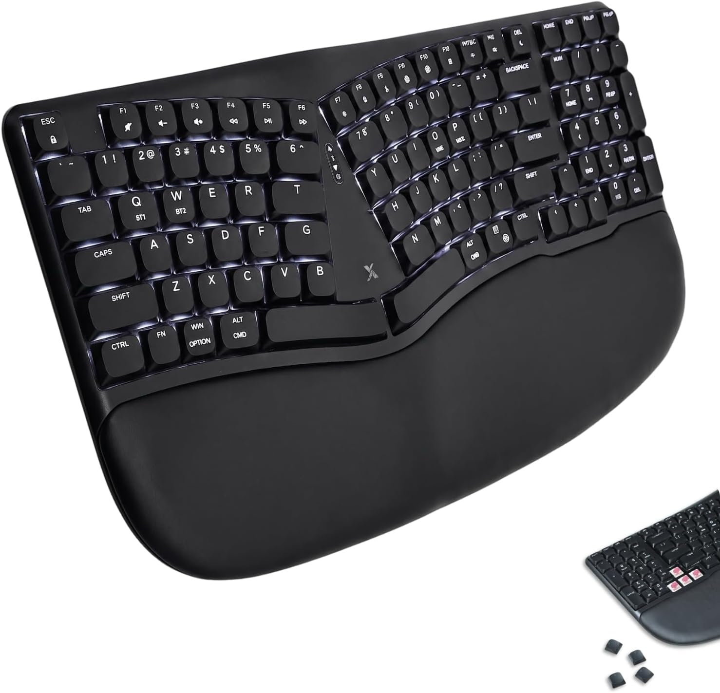 X9 Performance Low Profile Mechanical Ergonomic Keyboard - (BT + 2.4G + Wired) - Wireless Split Keyboard Mechanical - Built-in Wrist Cushion, Pink Switch, Backlit, Rechargeable - for PC/Mac