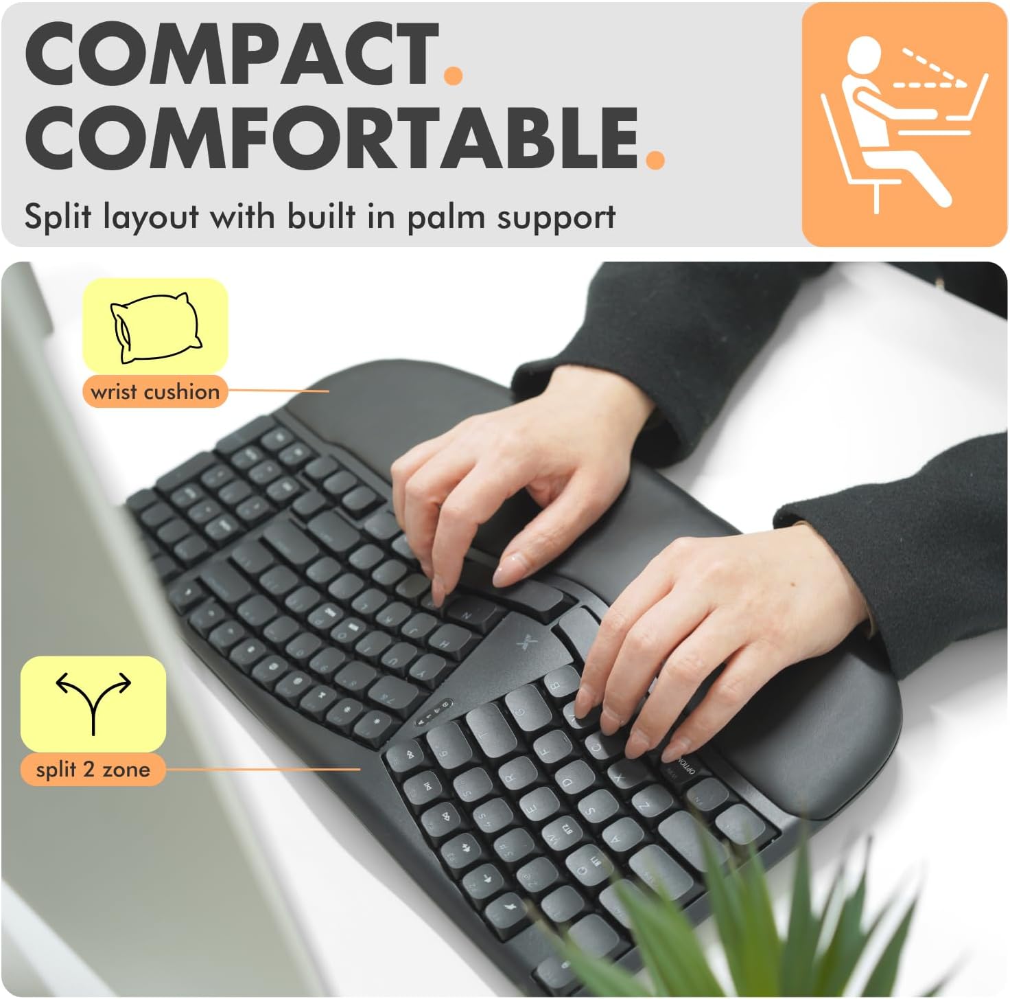 X9 Performance Low Profile Mechanical Ergonomic Keyboard - (BT + 2.4G + Wired) - Wireless Split Keyboard Mechanical - Built-in Wrist Cushion, Pink Switch, Backlit, Rechargeable - for PC/Mac - Image 2