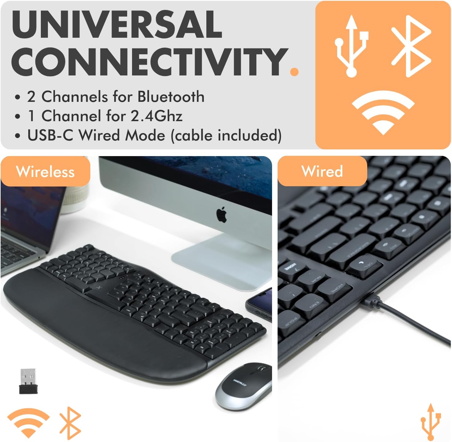 X9 Performance Low Profile Mechanical Ergonomic Keyboard - (BT + 2.4G + Wired) - Wireless Split Keyboard Mechanical - Built-in Wrist Cushion, Pink Switch, Backlit, Rechargeable - for PC/Mac - Image 4