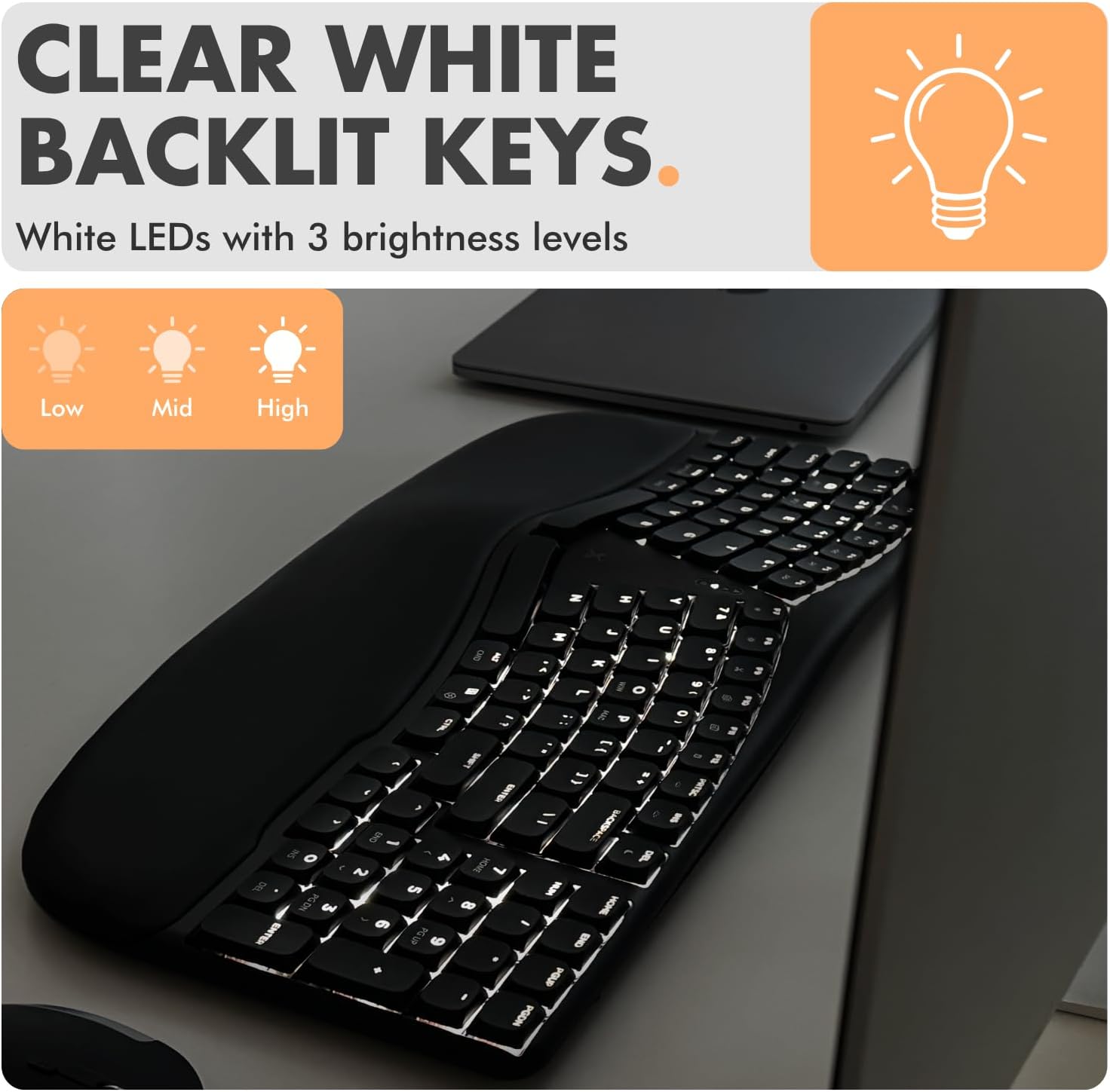 X9 Performance Low Profile Mechanical Ergonomic Keyboard - (BT + 2.4G + Wired) - Wireless Split Keyboard Mechanical - Built-in Wrist Cushion, Pink Switch, Backlit, Rechargeable - for PC/Mac - Image 5