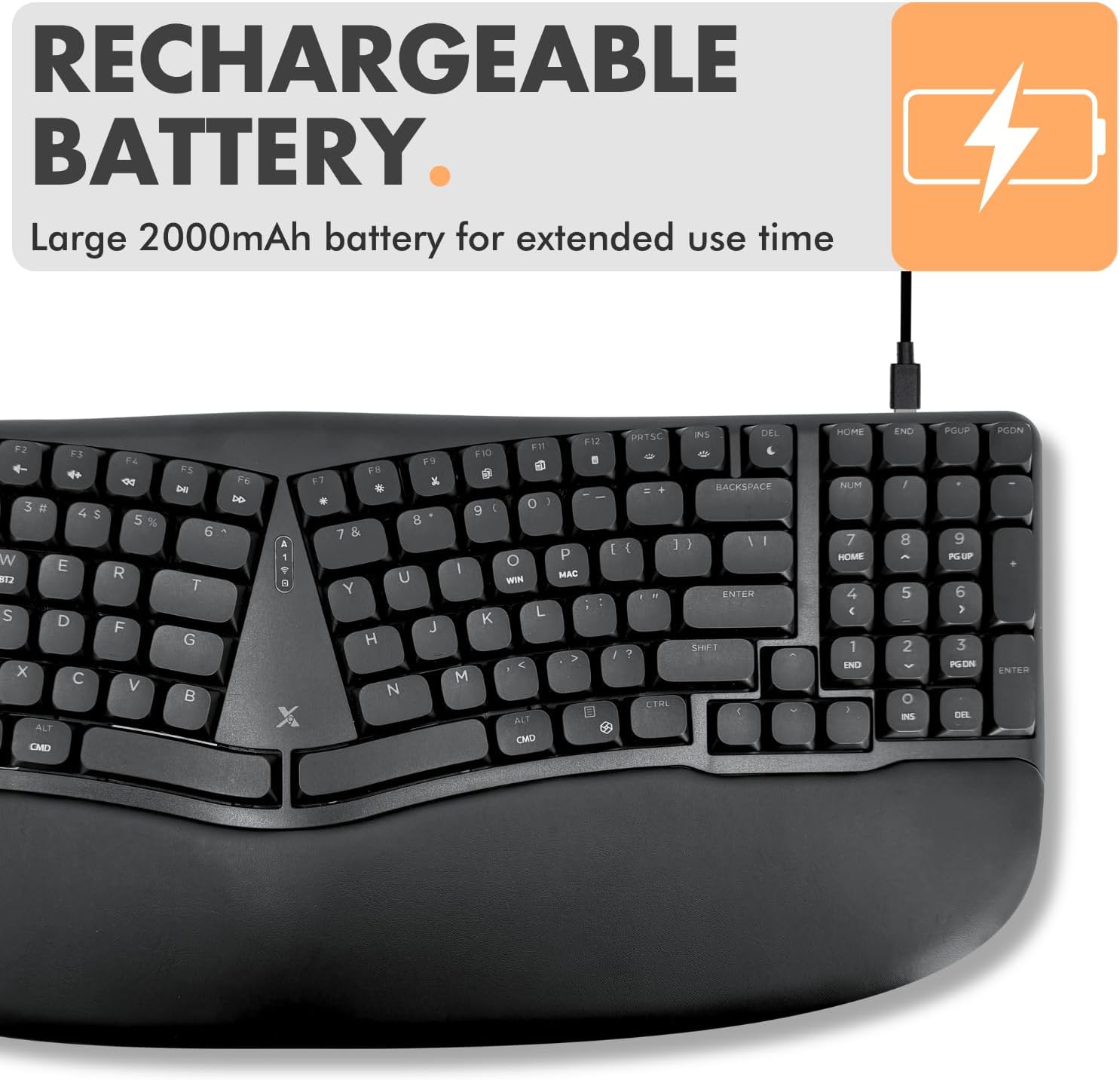 X9 Performance Low Profile Mechanical Ergonomic Keyboard - (BT + 2.4G + Wired) - Wireless Split Keyboard Mechanical - Built-in Wrist Cushion, Pink Switch, Backlit, Rechargeable - for PC/Mac - Image 7