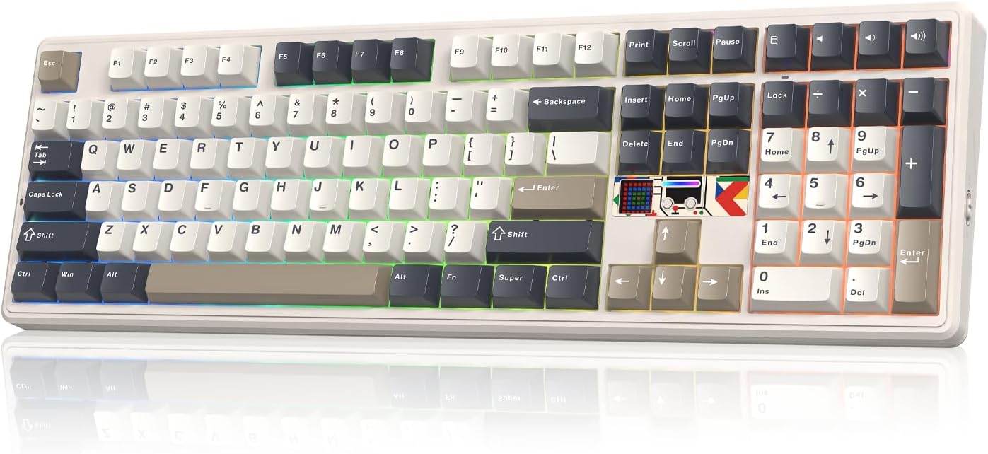 EPOMAKER X Aula F108 PRO V2 Wireless Gaming Keyboard with 10000mAh Battery, Dot-Matrix Display, RGB Backlit, Full Size Mechanical Keyboard for Mac/PC/Android (Retro White, Reaper)