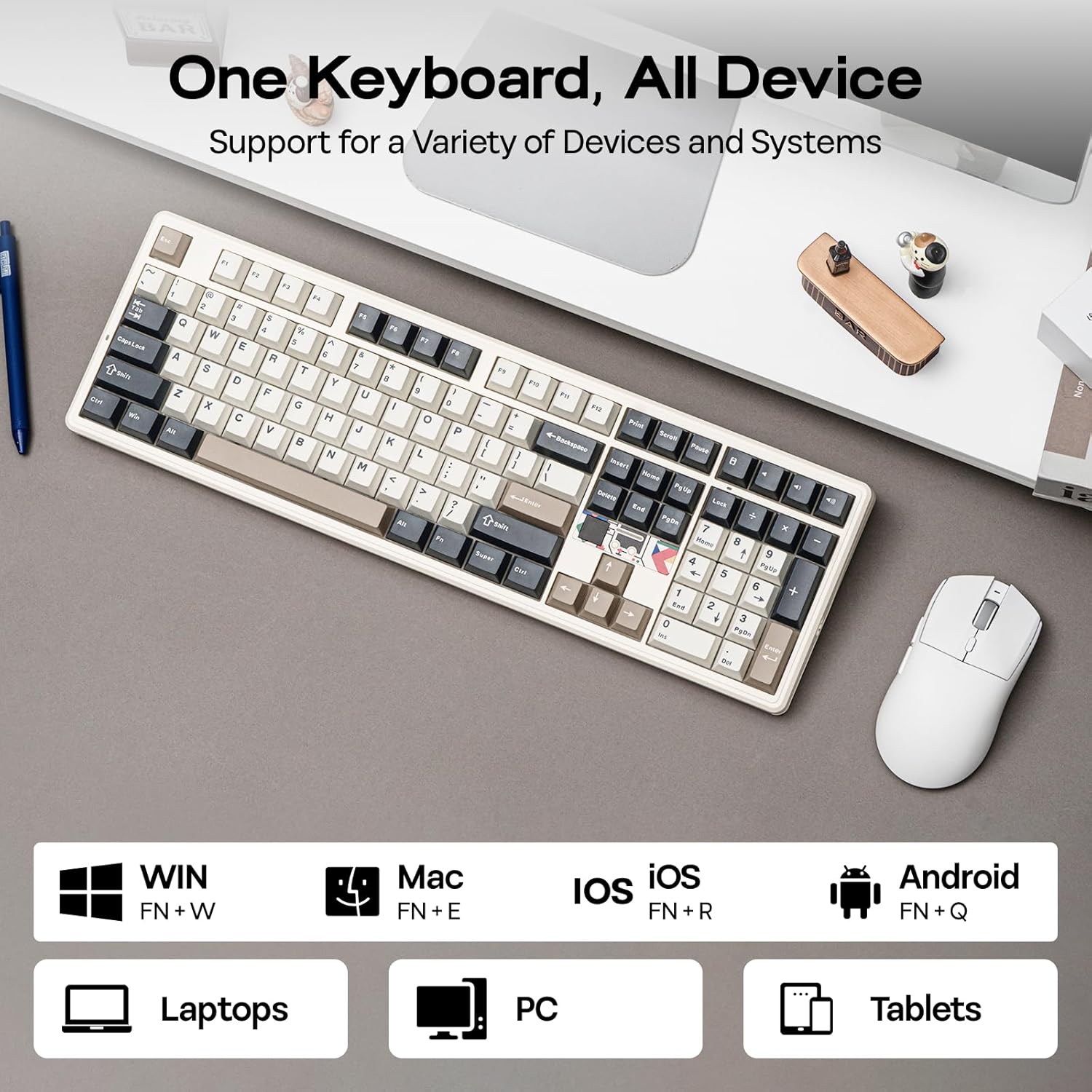EPOMAKER X Aula F108 PRO V2 Wireless Gaming Keyboard with 10000mAh Battery, Dot-Matrix Display, RGB Backlit, Full Size Mechanical Keyboard for Mac/PC/Android (Retro White, Reaper) - Image 3