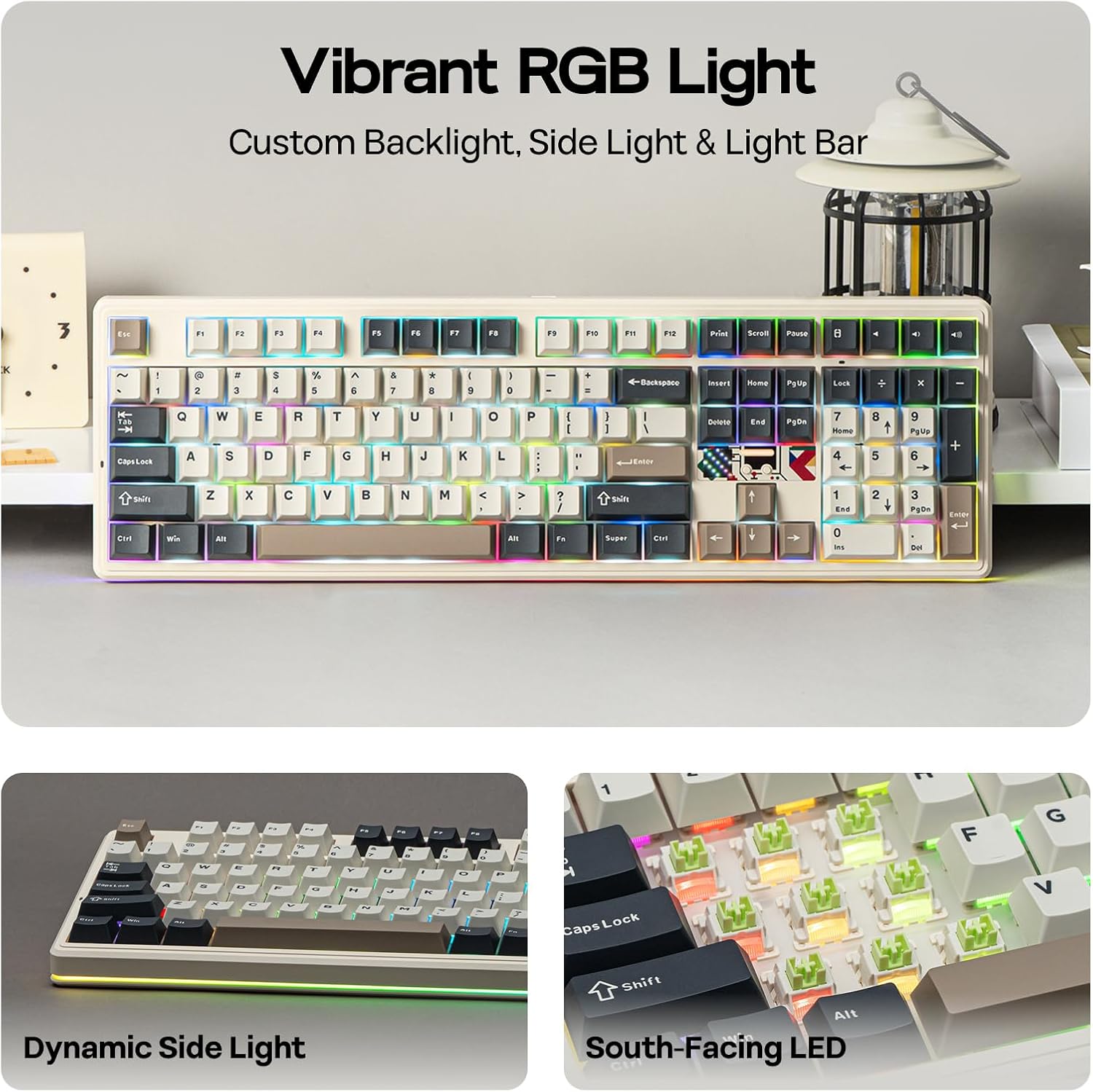 EPOMAKER X Aula F108 PRO V2 Wireless Gaming Keyboard with 10000mAh Battery, Dot-Matrix Display, RGB Backlit, Full Size Mechanical Keyboard for Mac/PC/Android (Retro White, Reaper) - Image 6
