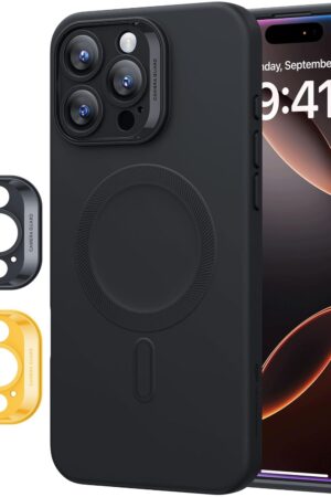 ESR for iPhone16 Pro Max Case with MagSafe, Supports Magnetic Charging, Smooth & Slim Silicone Case, Shockproof, Full Screen and Camera Protection, Soft Microfiber Lining,Black