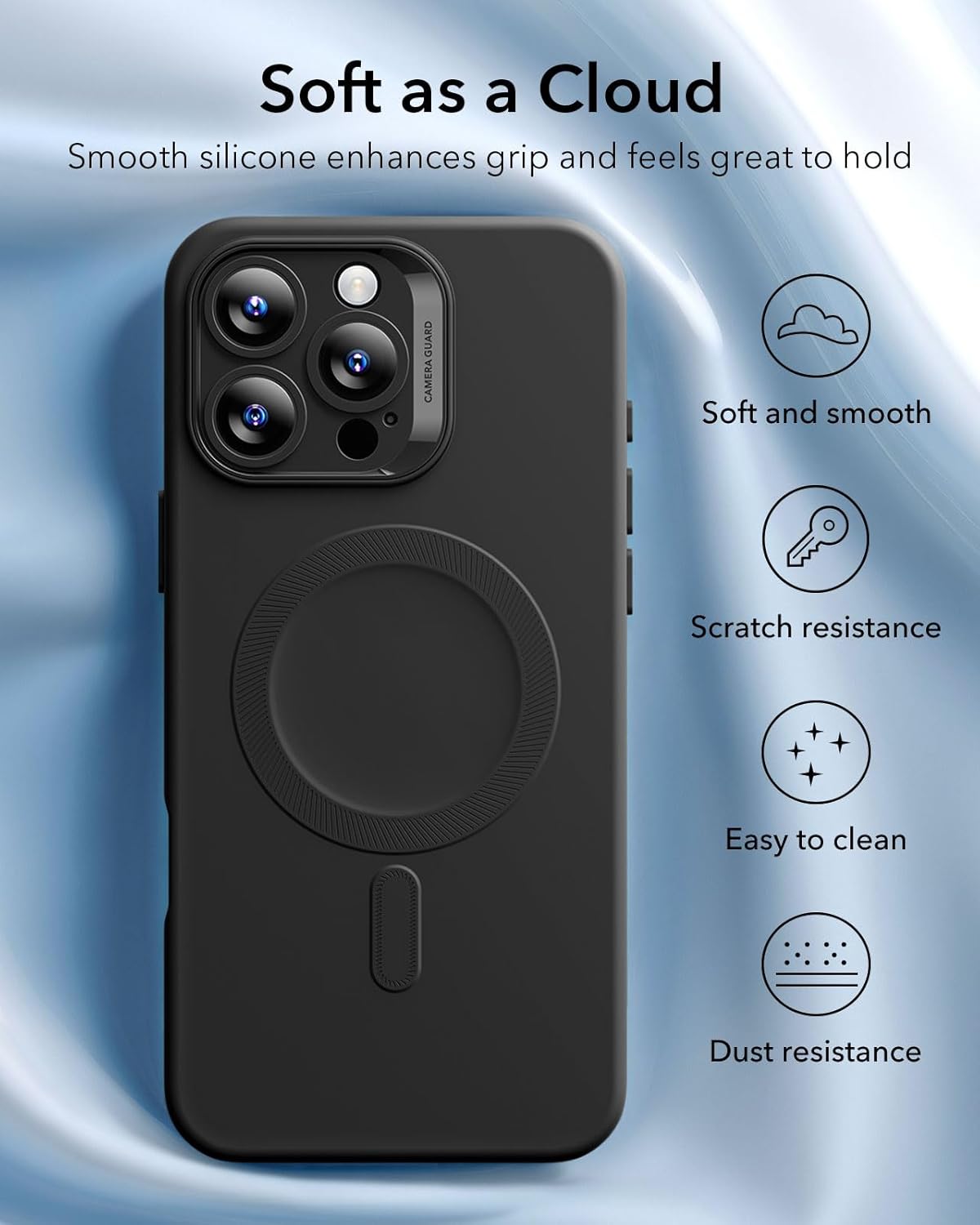 ESR for iPhone16 Pro Max Case with MagSafe, Supports Magnetic Charging, Smooth & Slim Silicone Case, Shockproof, Full Screen and Camera Protection, Soft Microfiber Lining,Black - Image 4