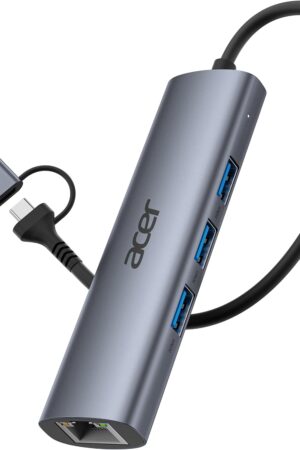 Acer USB to Ethernet Adapter, USBC Hub Ethernet 1Gbps with 3*USB 3.0, Aluminum Heat Dissipation, Driver Free, USB to Network Adapter for Windows 10, 8.1, Mac OS, Laptop, MacBook, iPad, etc (0.65FT)